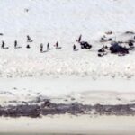 Para nelayan dari Indonesia berdiri di sebuah pantai di Pulau Bedwell, 313 kilometer sebelah barat Broome, Australia, Senin, 17 April 2023. (Otoritas Keselamatan Maritim Australia via AP)