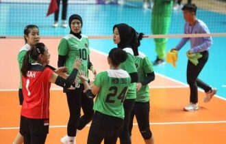 Selebrasi timnas voli putri.