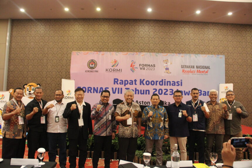 Ketua Kormi Hayono Isman dalam Rapat Kerja FORNAS VII 2023 di Hotel Aston Grogol, Jakbar. Foto humas Kormi