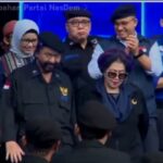 Ketua Umum Partai Demokrat, AHY, menghadiri apel akbar partai Nasdem, dihadiri Surya Paloh dan Presiden PKS.