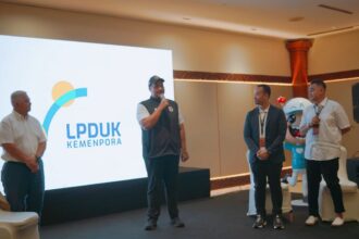 Menteri Pemuda dan Olahraga (Menpora) RI Dito Ariotedjo meluncurkan logo baru Lembaga Pengelola Dana dan Usaha Keolahragaan (LPDUK), di sela-sela kegiatan Talkshow IDEAFEST2023, Sabtu (30/9). Foto/lpduk