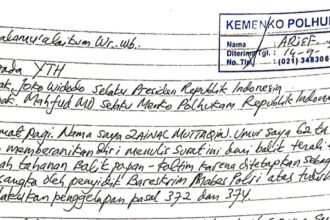 Surat terdakwa Zainal Muttaqin yang minta perkaranya diuji di pengadilan perdata.