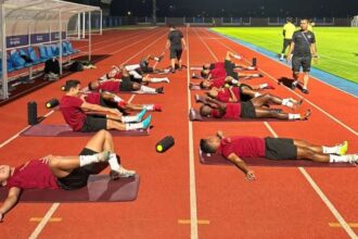 Tim U-24 Indonesia menjalani latihan pemulihan fisik di Asian Games 2023. Foto: PSSI
