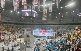 Para Relawan Prabowo Subianto dan Gibran Rakabuming Raka yang sedang Berkumpul di Stadion Arena, GBK, Rabu (25/10/2023