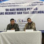 Peneliti Lingkaran Survei Indonesia (LSI), Adjie Al Faraby saat merilis survei terbaru bertema '90 Hari Menjelang Pilpres 2024: Yang Meroket Dan Yang Terjungkal' di kantor LSI Denny JA di kawasan Rawamangun, Jakarta Timur, Senin (20/11). Foto: Joesvicar Iqbal/ipol.id