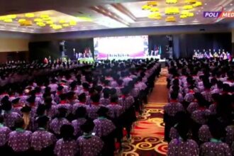 Suasana wisuda Polimedia 2023 di Sasana Kriya TMII Jakarta.