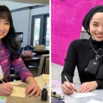 Nathania Dianda (kiri) dan Telisa Rossein (kanan), seniman kaligrafi di AS dan Kanada Foto: dok VOA, Telisa Rossein