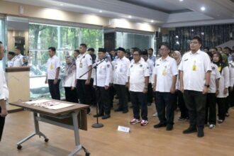 Panitia ajudikasi, satuan tugas yuridis, fisik dan administrasi Pendaftaran Tanah Sistematis Lengkap (PTSL) Kantor Pertanahan Kota Depok tahun 2024 resmi dilantik oleh Kepala Badan Pertanahan Nasional (BPN) Kota Depok, Indra Gunawan, Rabu 31 Januari 2024. (Foto BPN Kota Depok)