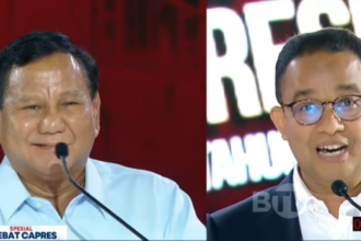 Capres nomor urut 2, Prabowo Subianto, saat berdebat dengan Anies Baswedan, capres nomor urut 1 di debat capres ketiga di Istora Senayan, Jakarta Pusat, Minggu 7 Januari 2024. Foto: Tangkapan layar YouTube BTV