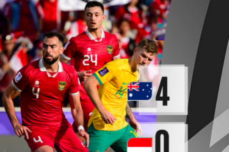 Skuad Garuda menyerah 0=4 dari The Socceroos pada laga 16 besar Piala Asia 2023. Foto: X @mansionfcid