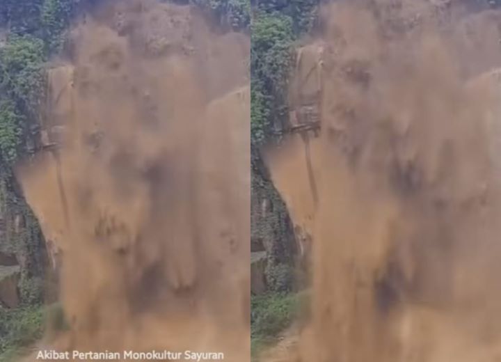 Aliran air banjir bercampur lumpur di Desa Cikadut Kecamatan, Cimenyan, Kabupaten Bandung, Rabu (10/1). Foto: IG, @folkjawabarat (tangkap layar)
