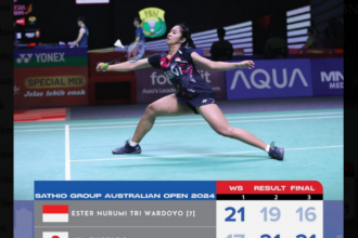 Ester Nurumi menjadi runner-up Australian Open 2024 setelah kalah daru tunggal putri Jepang, Aya Ohori di final. Foto: @INABadminton